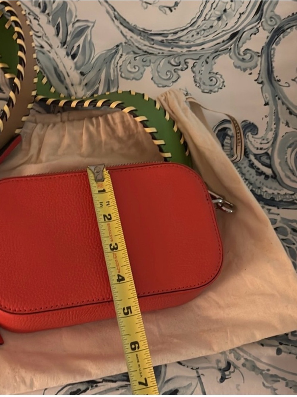 Tory Burch Poppy Red Leather Crossbody with Green Braided Strap - Picture 6 of 10
